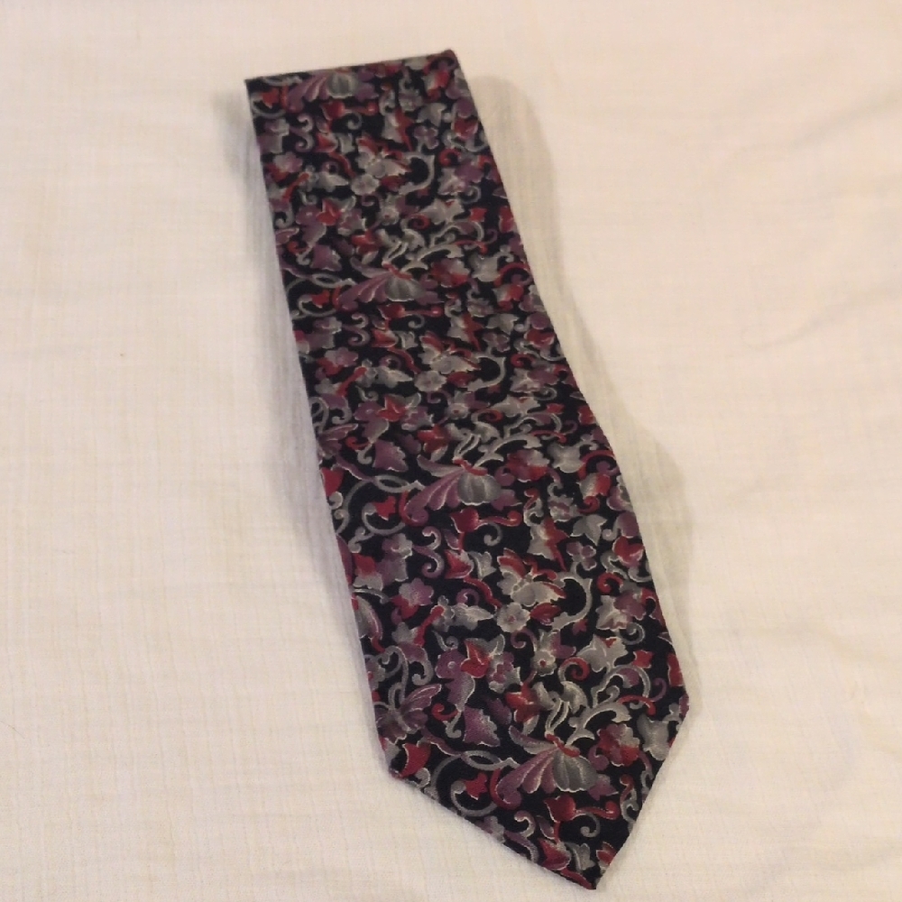 Christian Dior Men's Silk Neck Tie Floral Blue Red And Grey Classic
